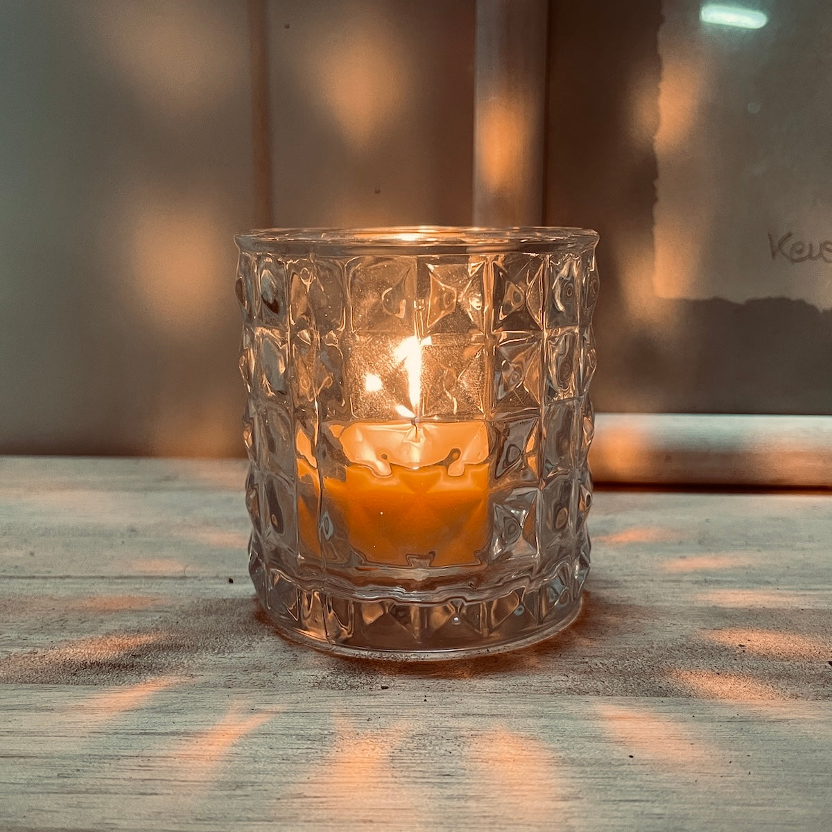 Cut glass style candle holder