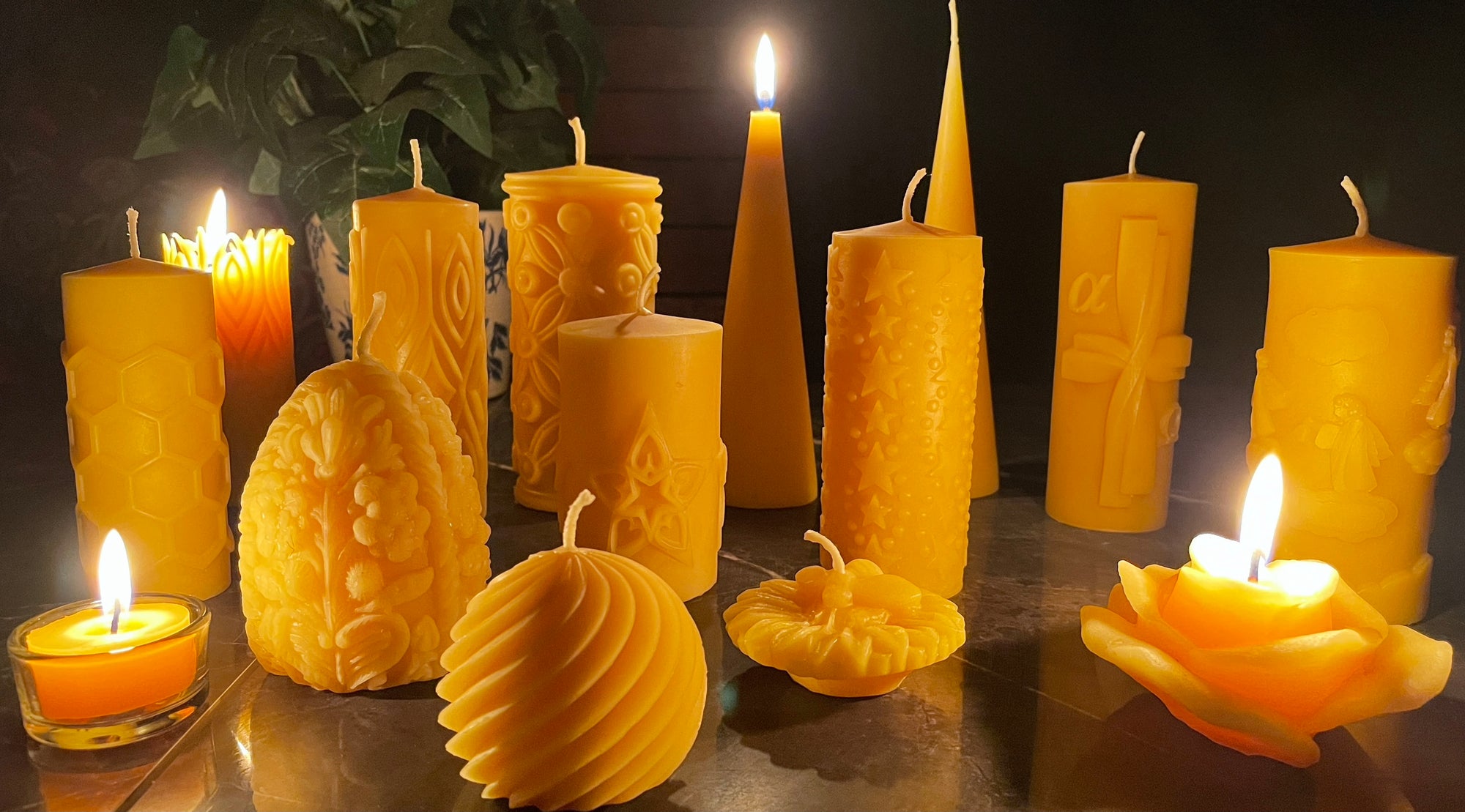 Happy Flame designer beeswax candles