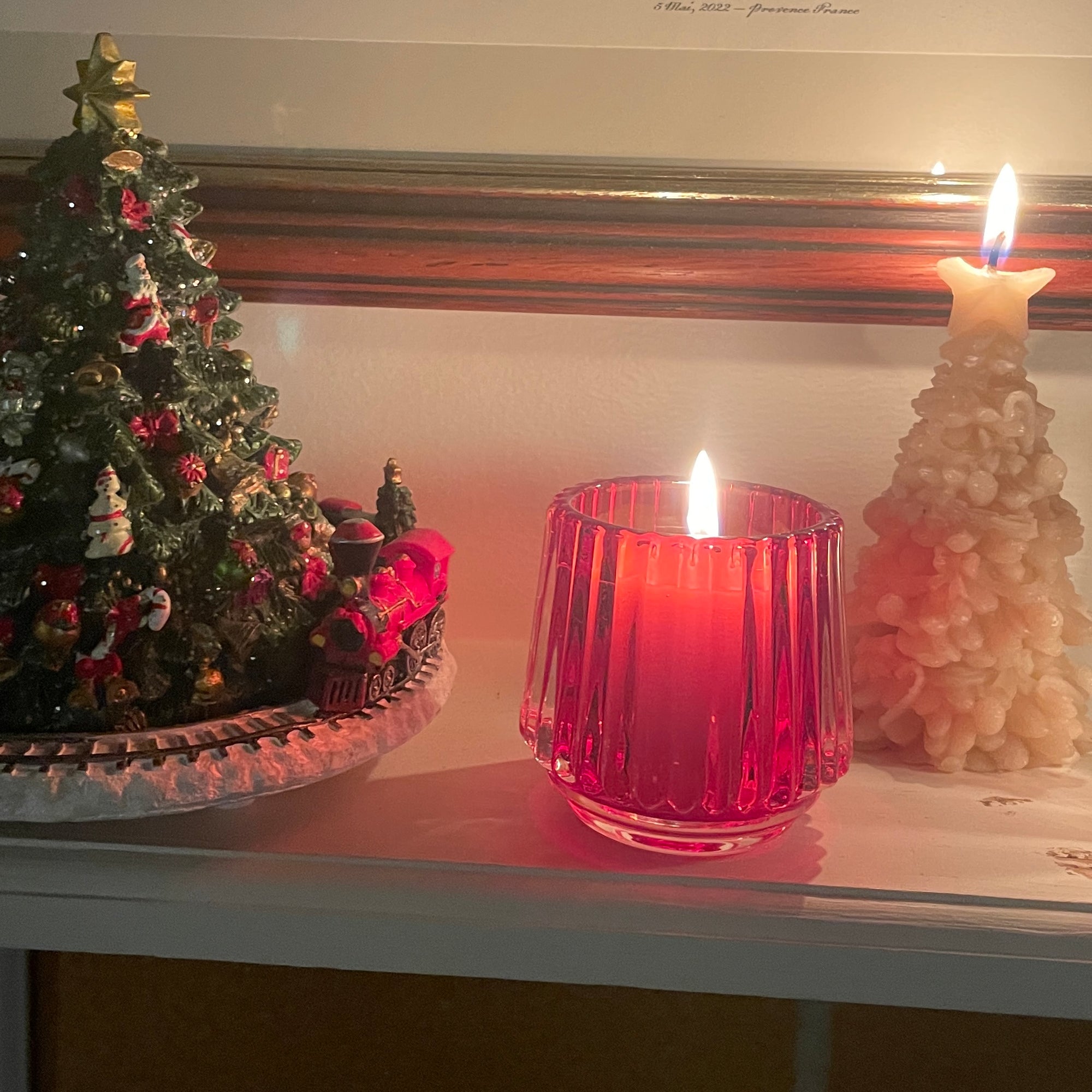 Red glass candle holder