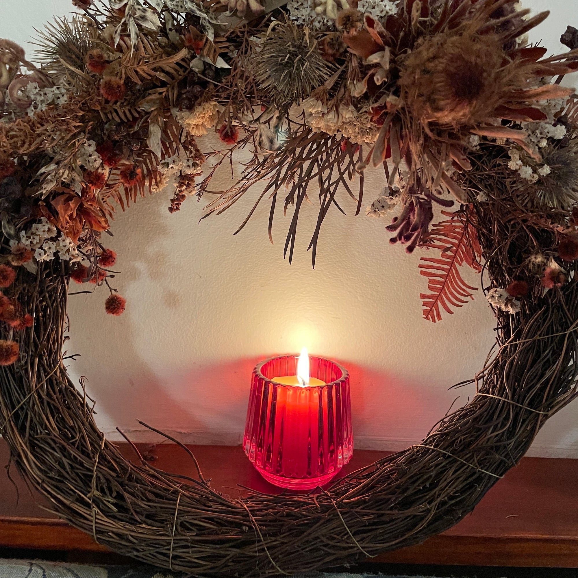 Red glass candle holder
