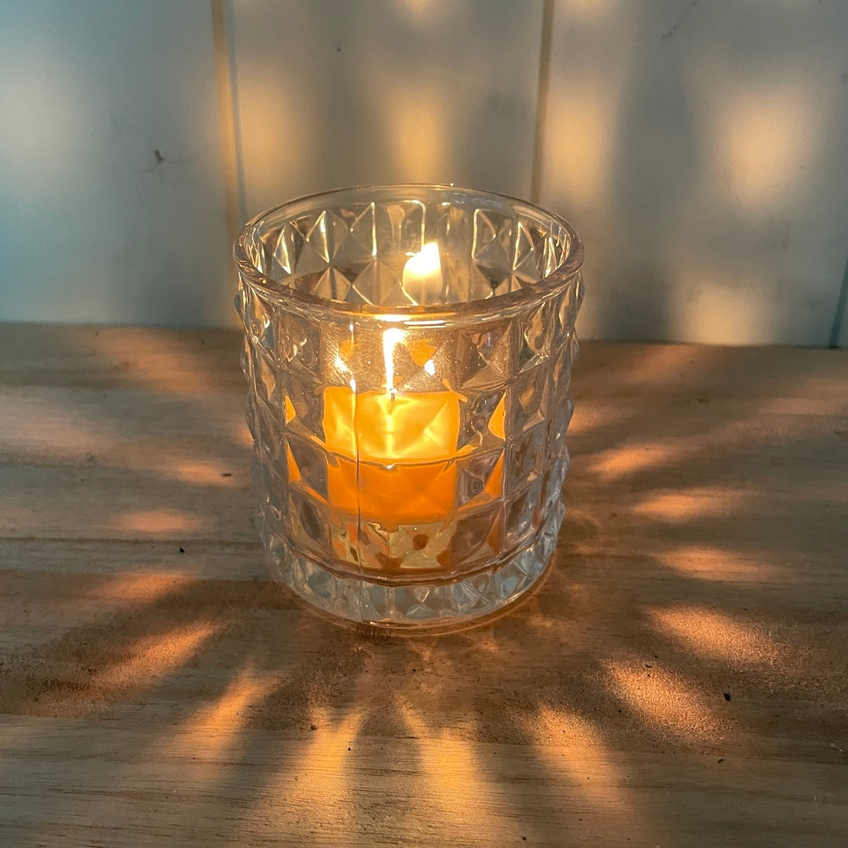 Cut glass style candle holder