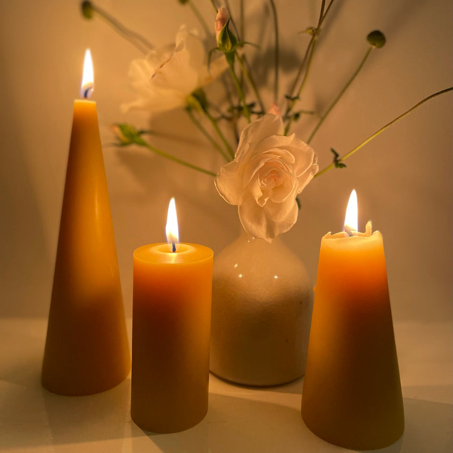 The Aspire candle made from our 100% Australian beeswax Happy Flame 