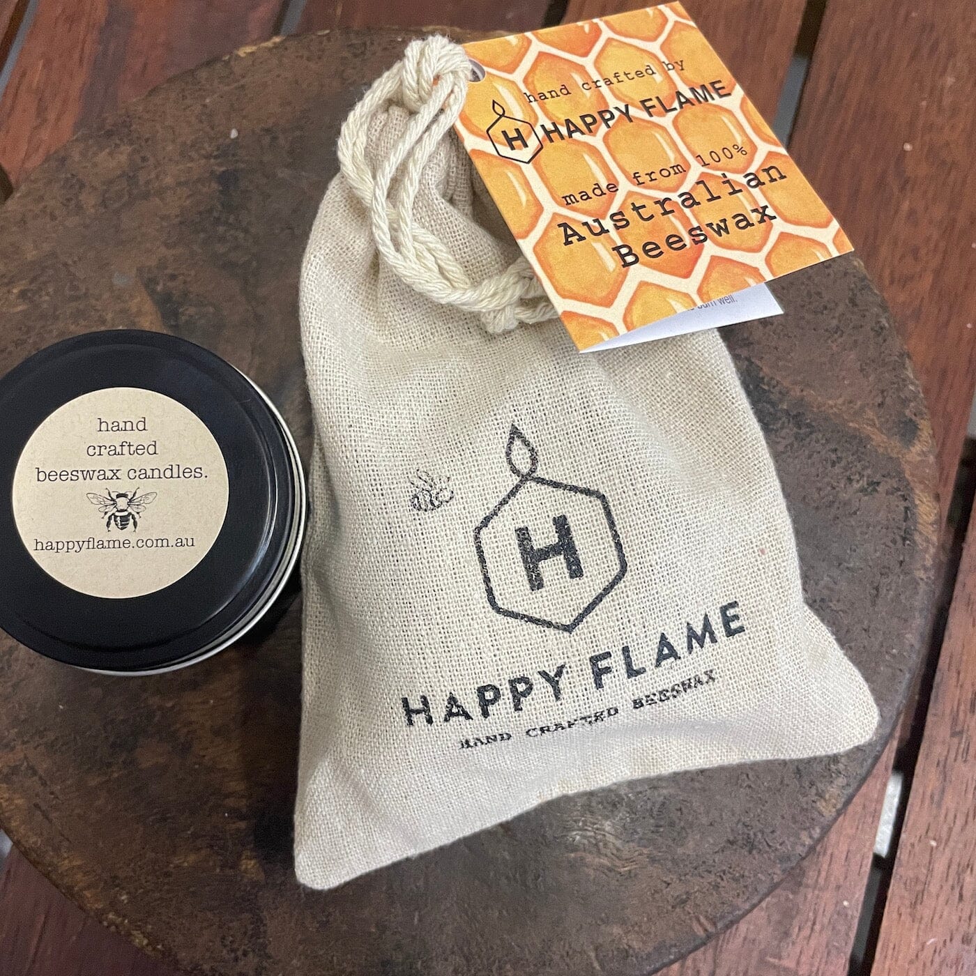 On the road- beeswax travel candle Happy Flame