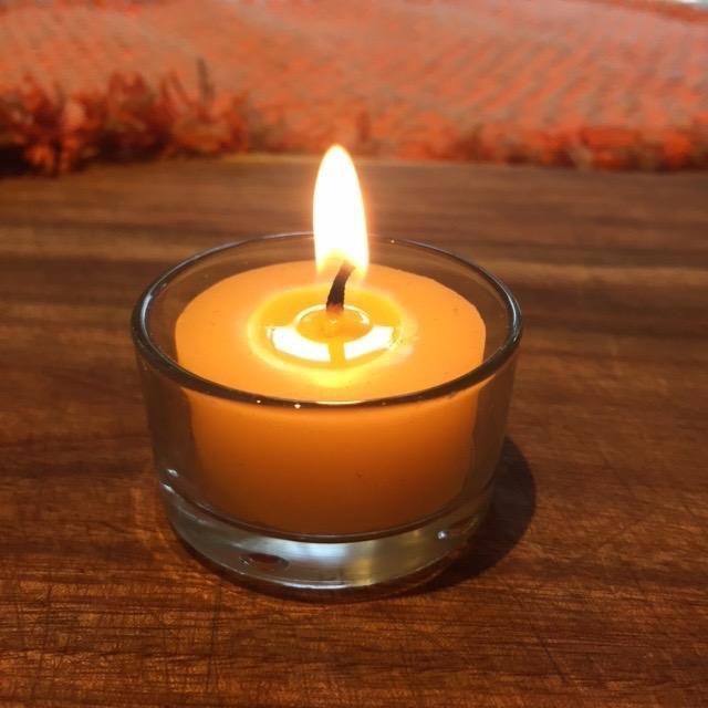 Happy Flame Beeswax Tea lights Round clear glass holder (candle not included): $2.00 each Glass Tea Light holders