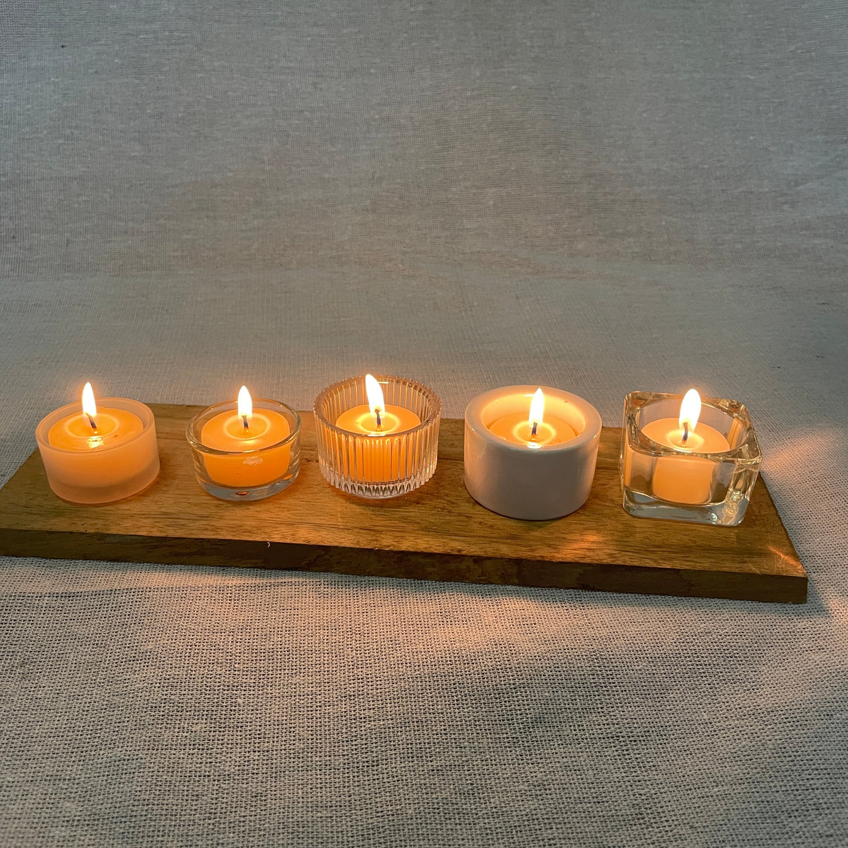 Glass Tea Light (4 hour tea light) holders Beeswax Tea lights Happy Flame