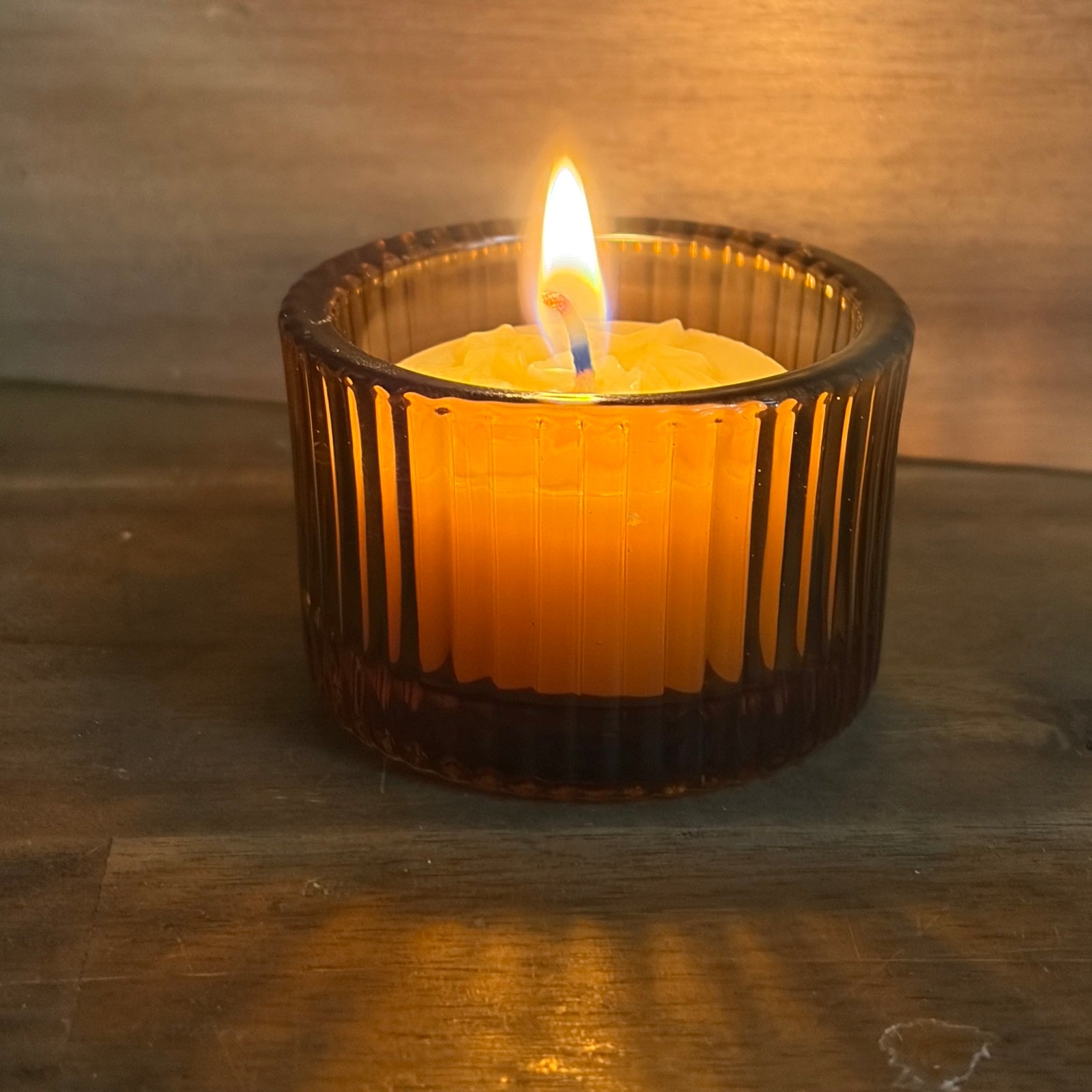 Ribbed colour glass tea light candle holders