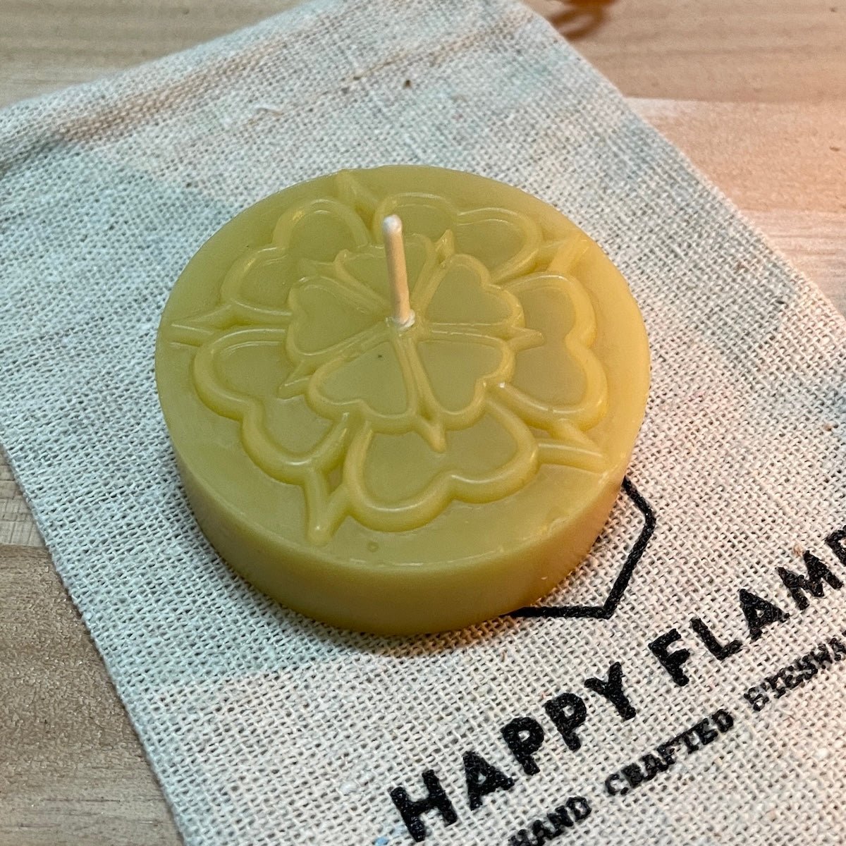 Beeswax embossed style meditation candle with packaging 2 - Happy Flame
