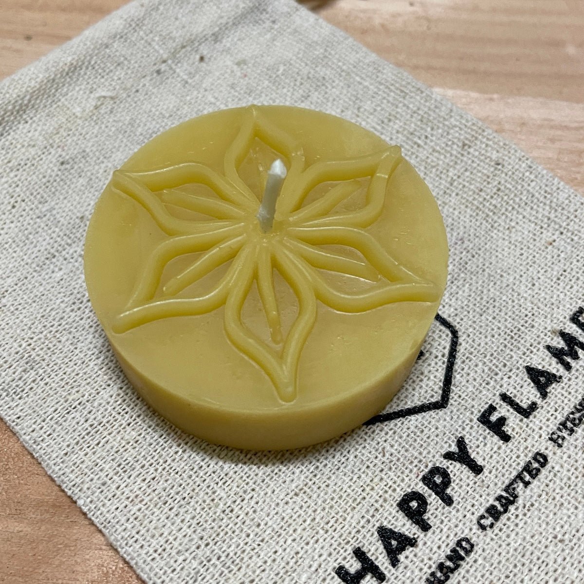 Beeswax embossed style meditation candle with packaging - Happy Flame
