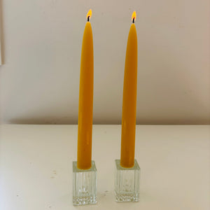 Beeswax traditional taper candle in glass holders