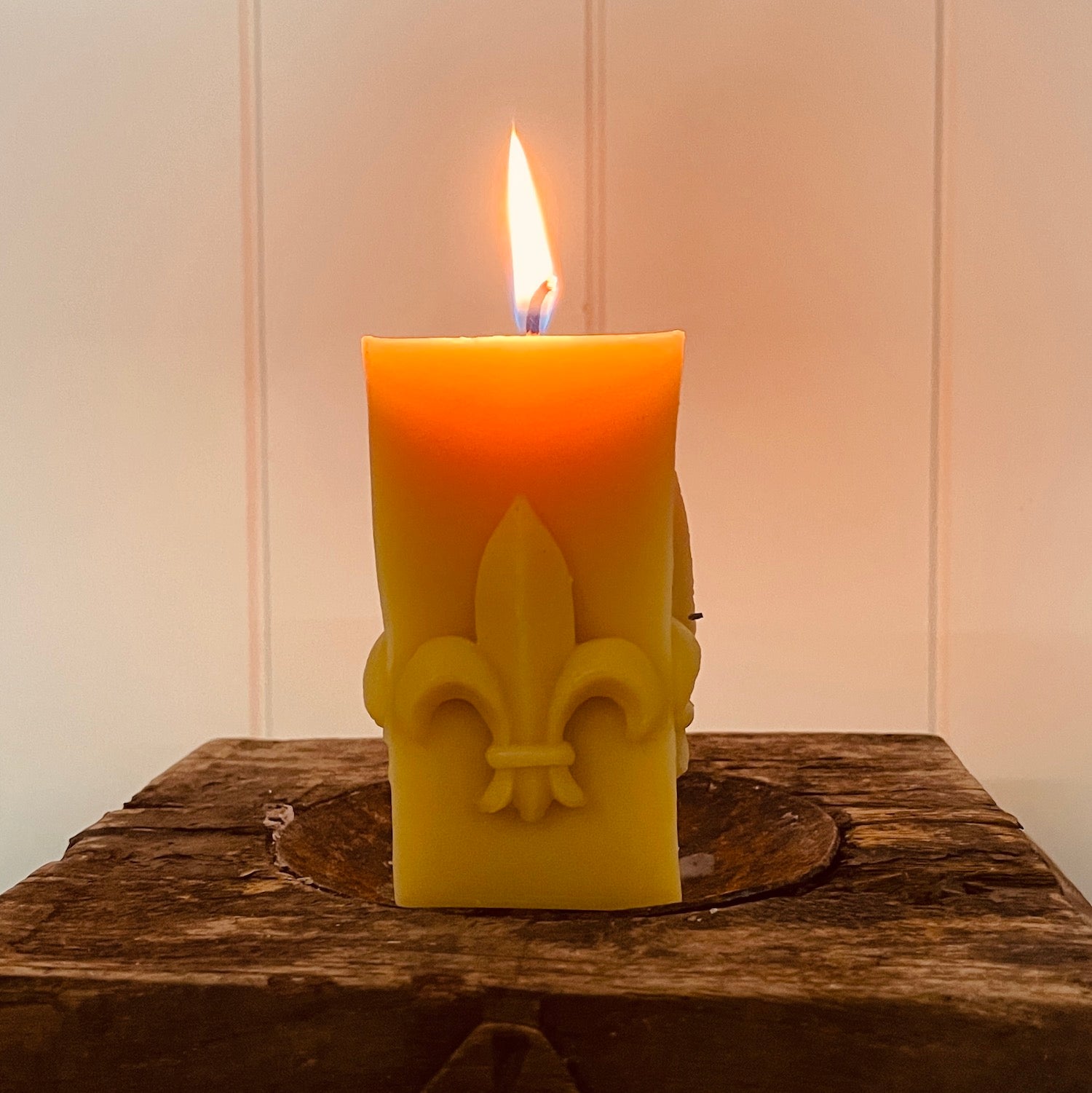Beeswax fleur-de-lise candle