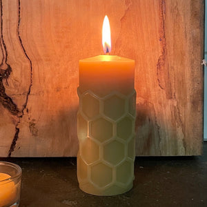 Honeycomb Beeswax Pillar Candle - Happy Flame