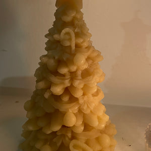 Small decorated Christmas tree beeswax candle from Happy Flame