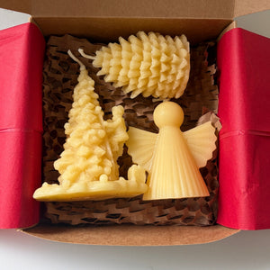 Beeswax candle Christmas gift pack - Christmas Tree, Angel, Pine cone