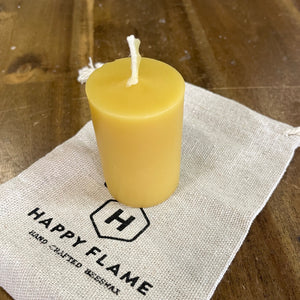 Mullumbimby Lights Small Beeswax Pillar Candle 5 - Happy Flame