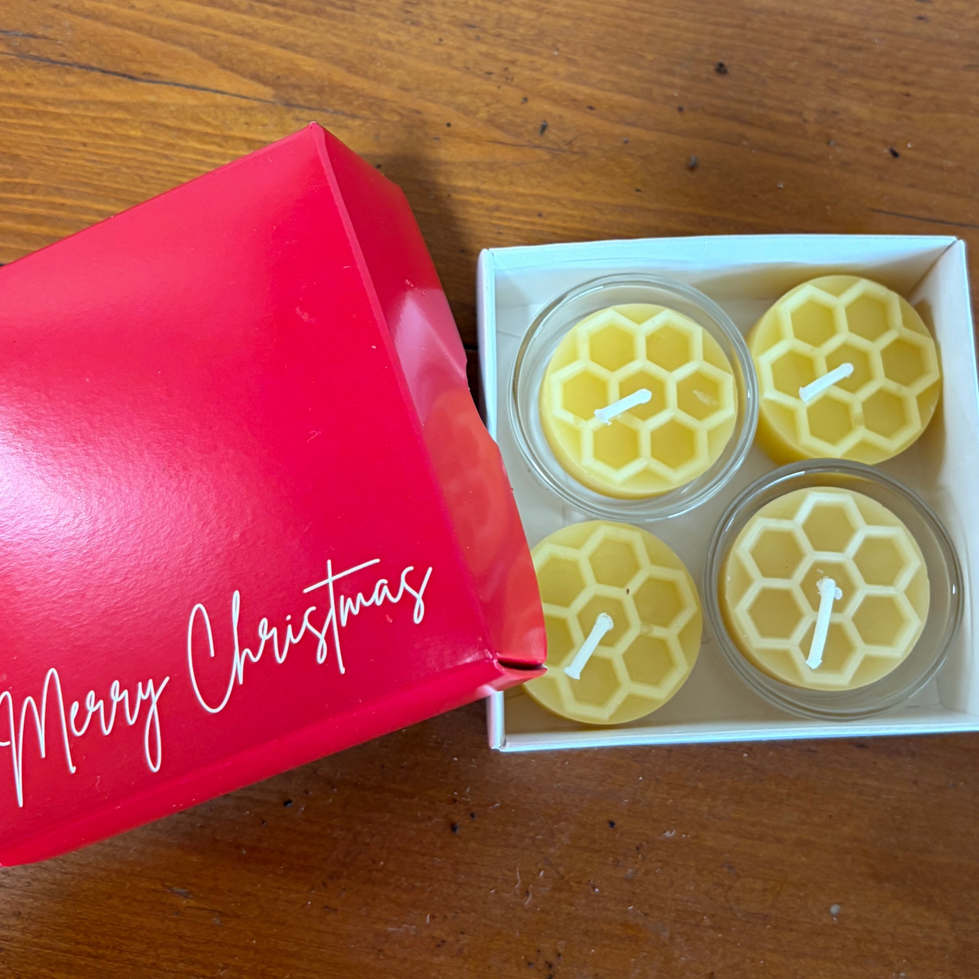 Beeswax Christmas box of tea lights