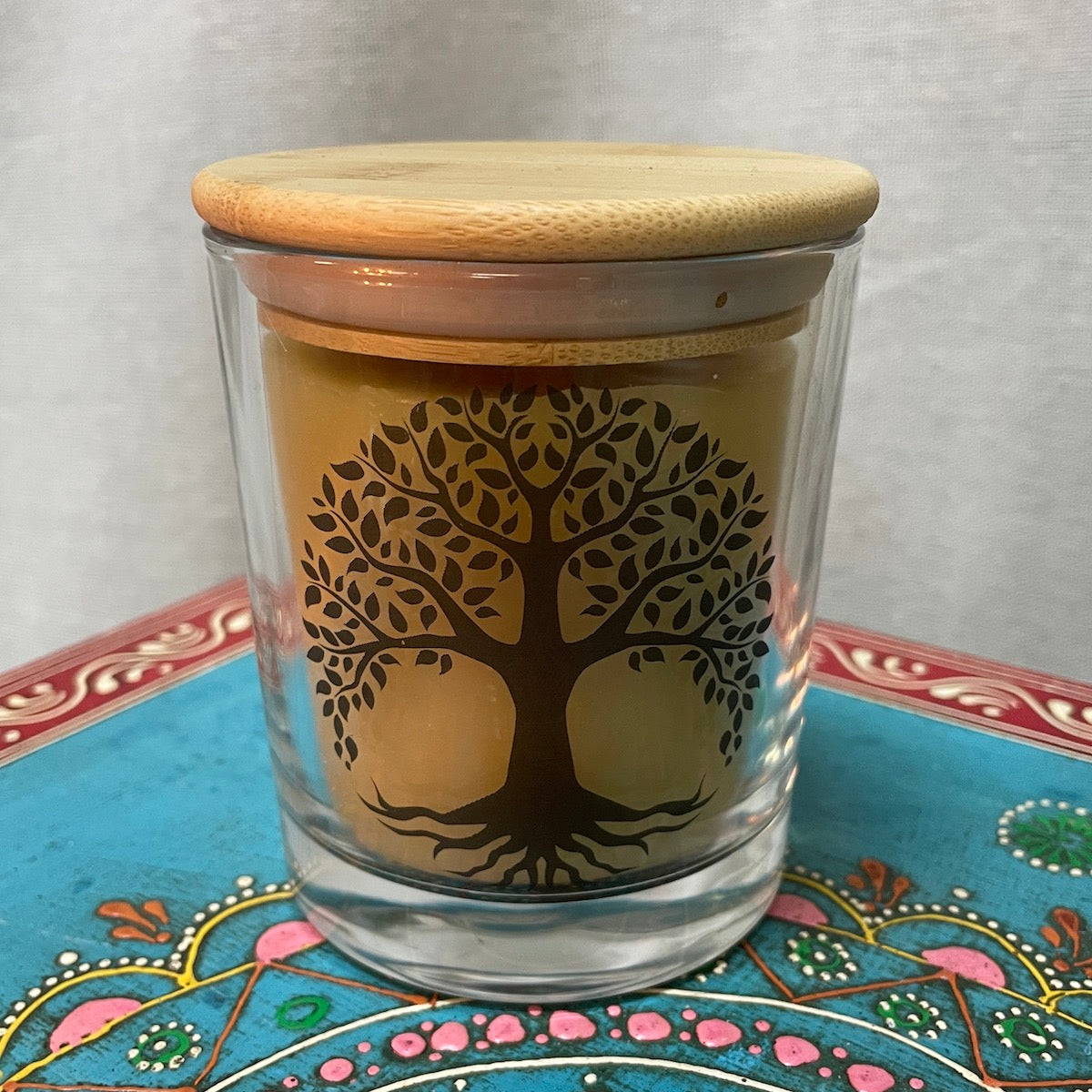 Tree of life beeswax candle in glass Happy Flame Tree of life beeswax candle