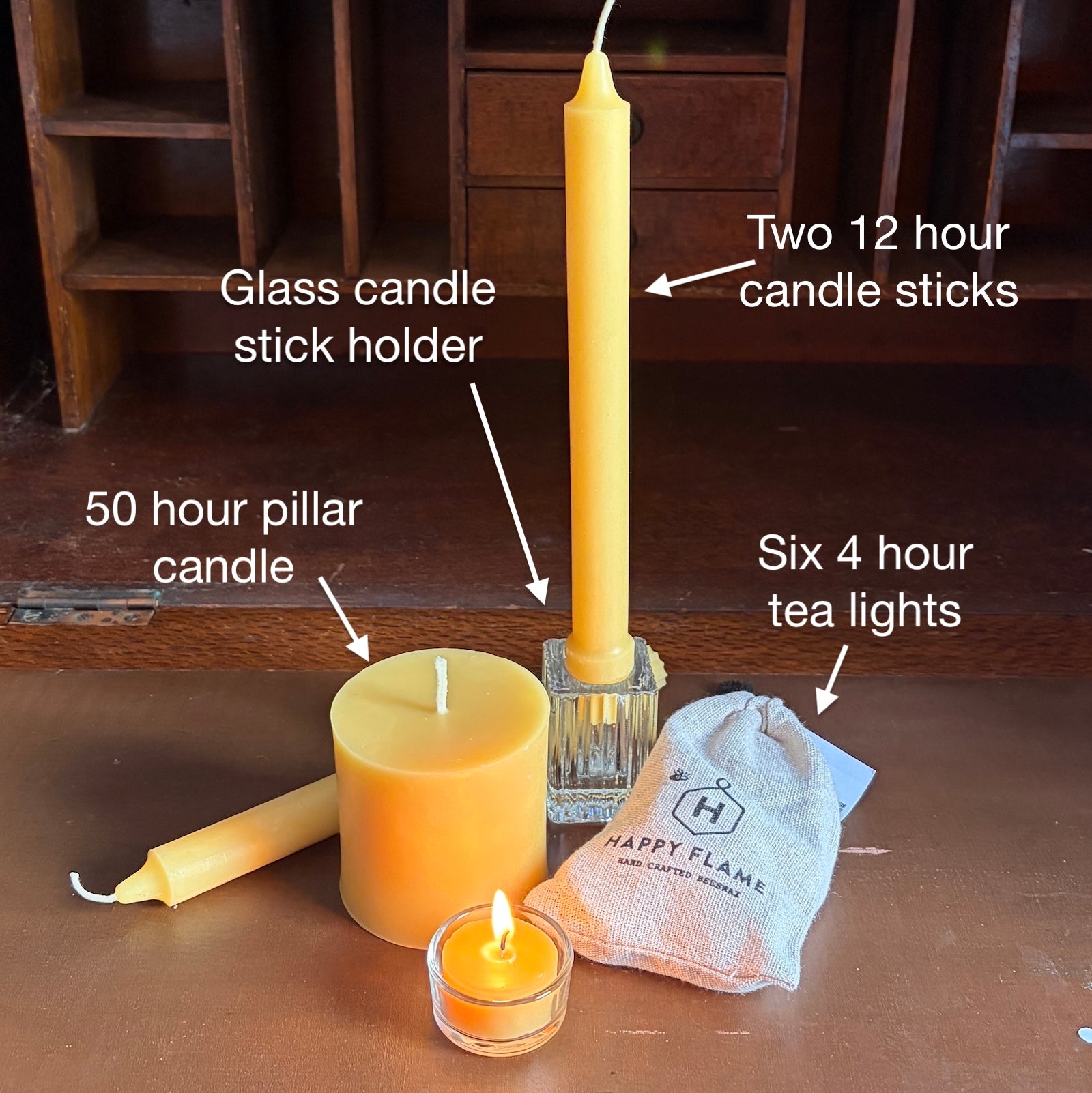 Beeswax Complete Candlelight Experience - Pillar, Candlestick & Tea Light Collection