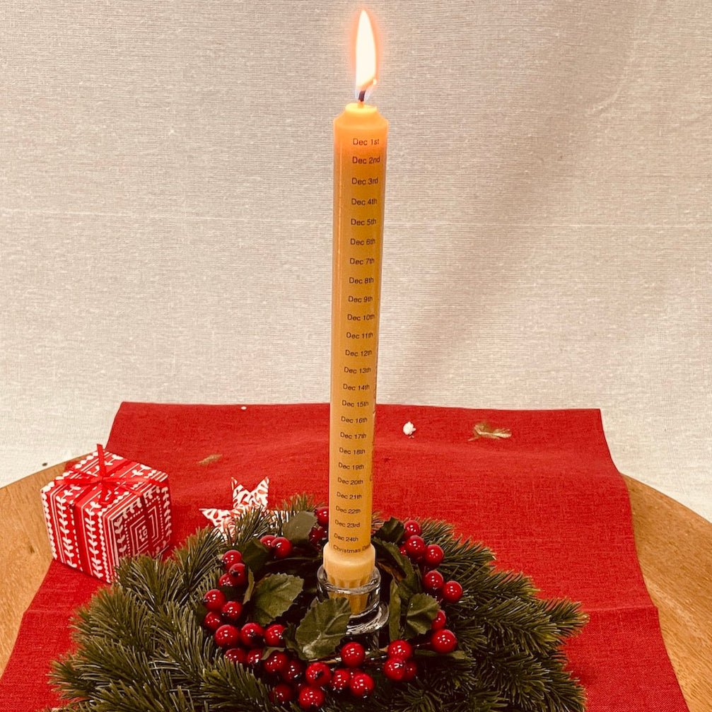 Countdown - to - Christmas Beeswax Advent Candle 3 - Happy Flame