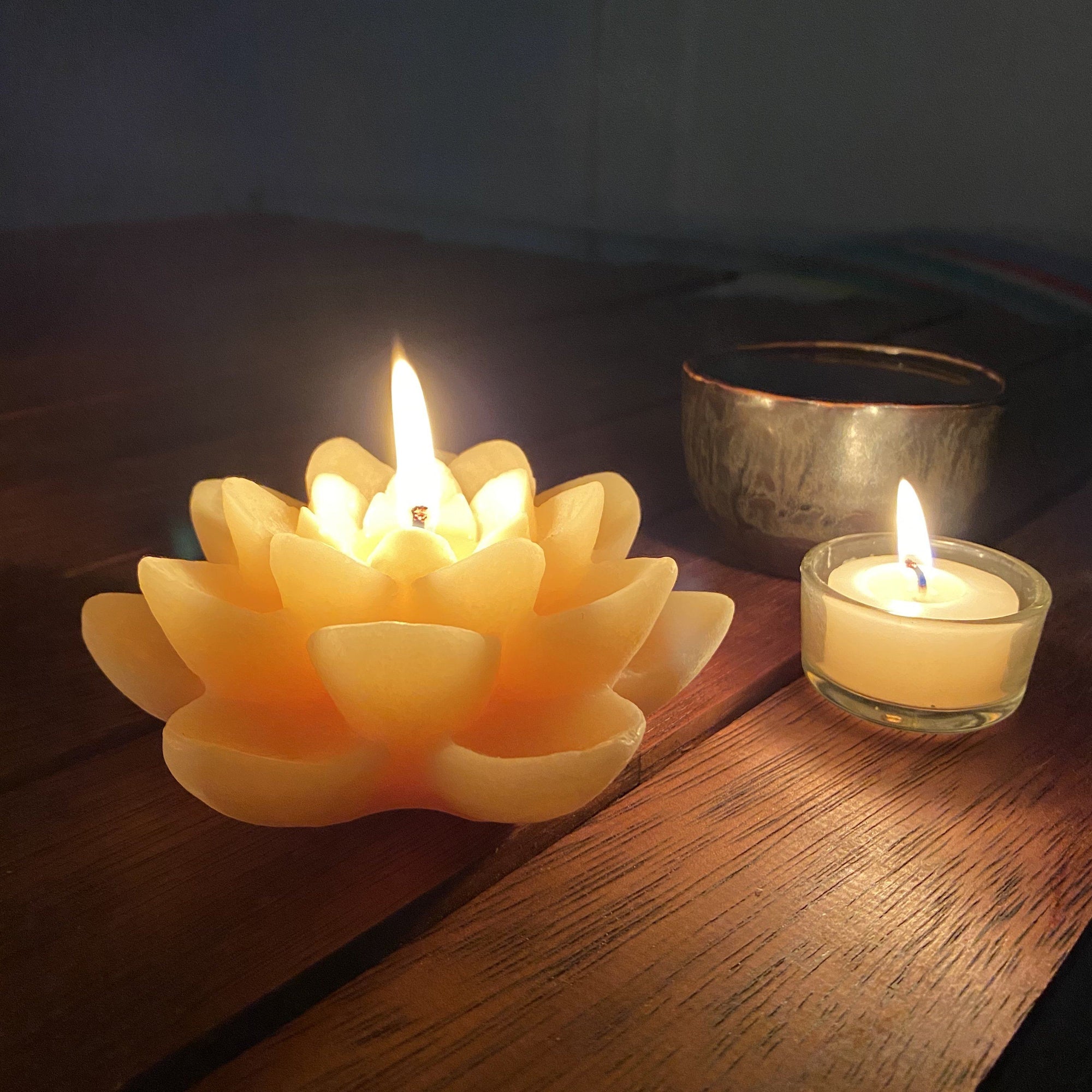 Double lotus beeswax candle Spiritual Happy Flame 