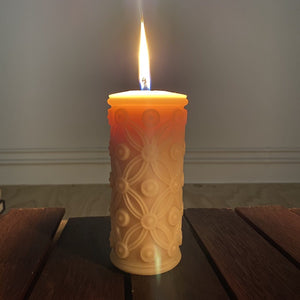 Flower of life beeswax candle made form certified organic beeswax. Happy Flame 