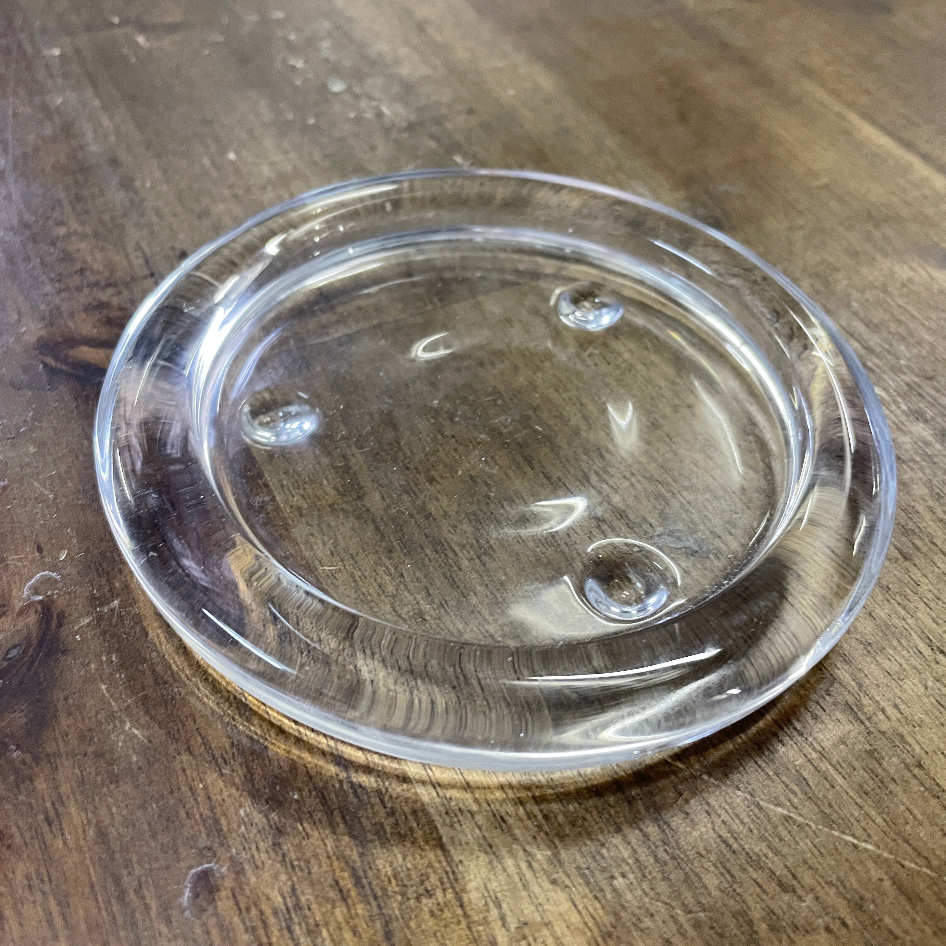 Round glass candle plate Happy Flame 