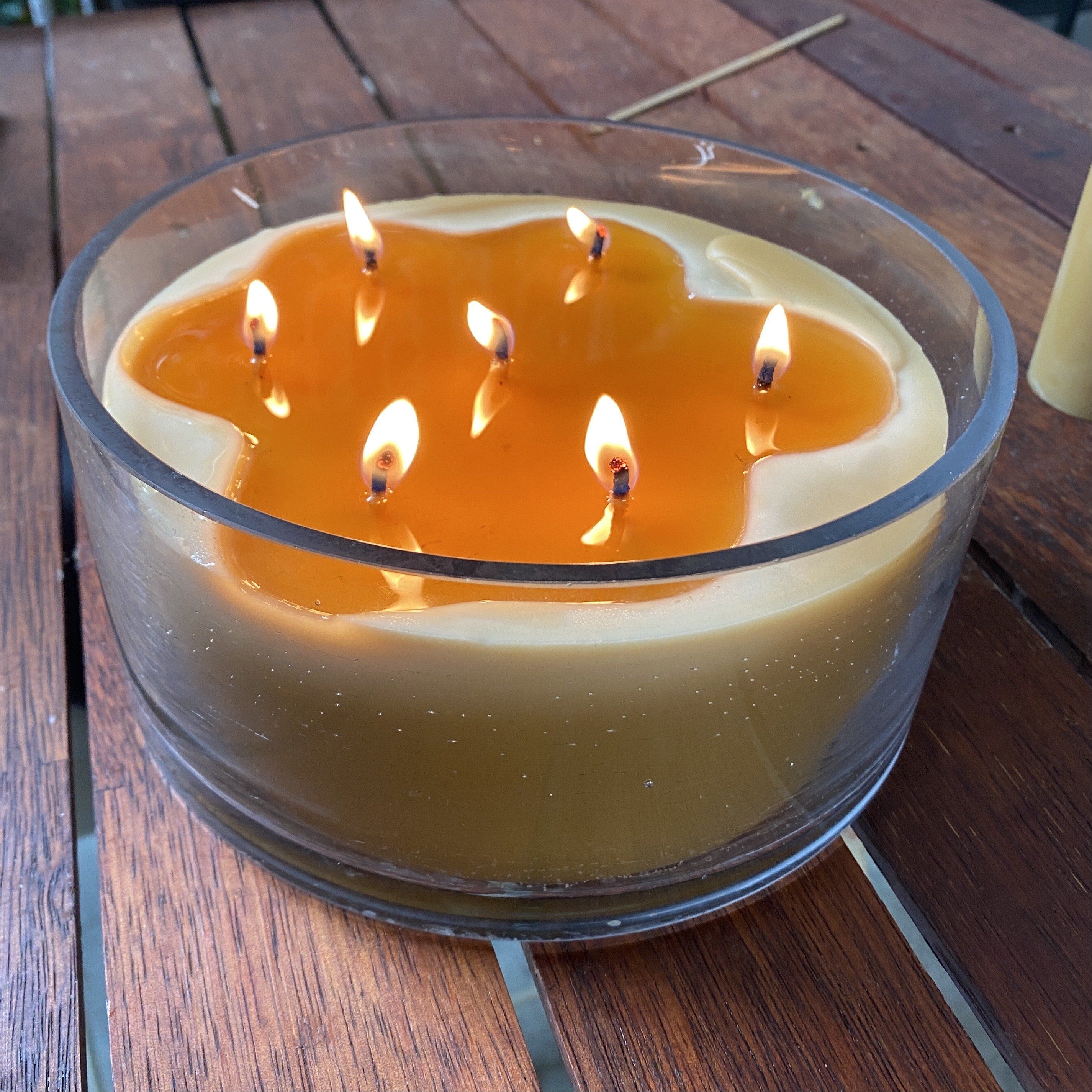 Seven wick candle light made from Australian Certified Organic beeswax. Long burning Solid candle Happy Flame 