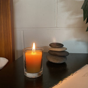 12 hour votive made from certified organic beeswax Beeswax Votives Happy Flame 