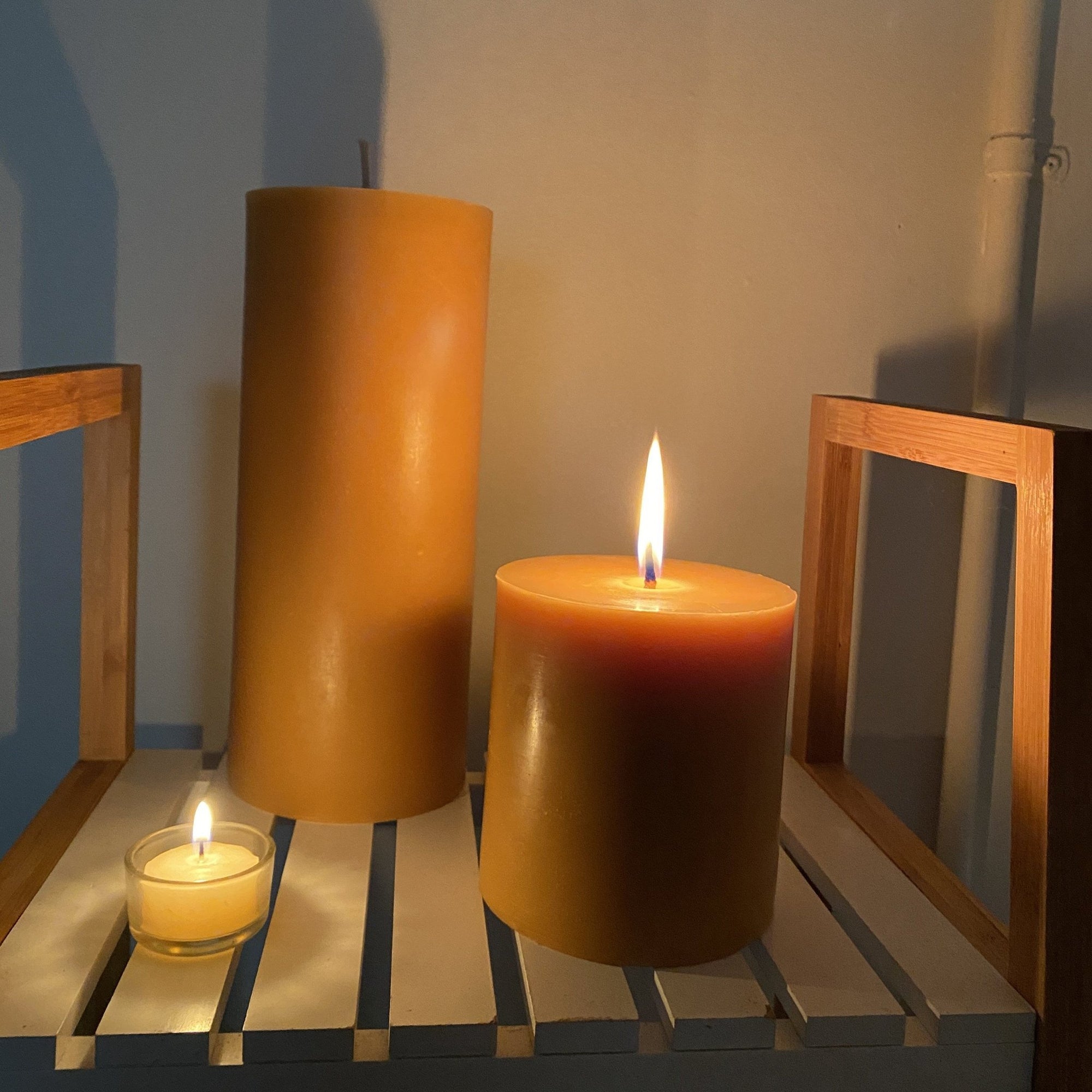 Reflection Beeswax Pillar Candle - Happy Flame