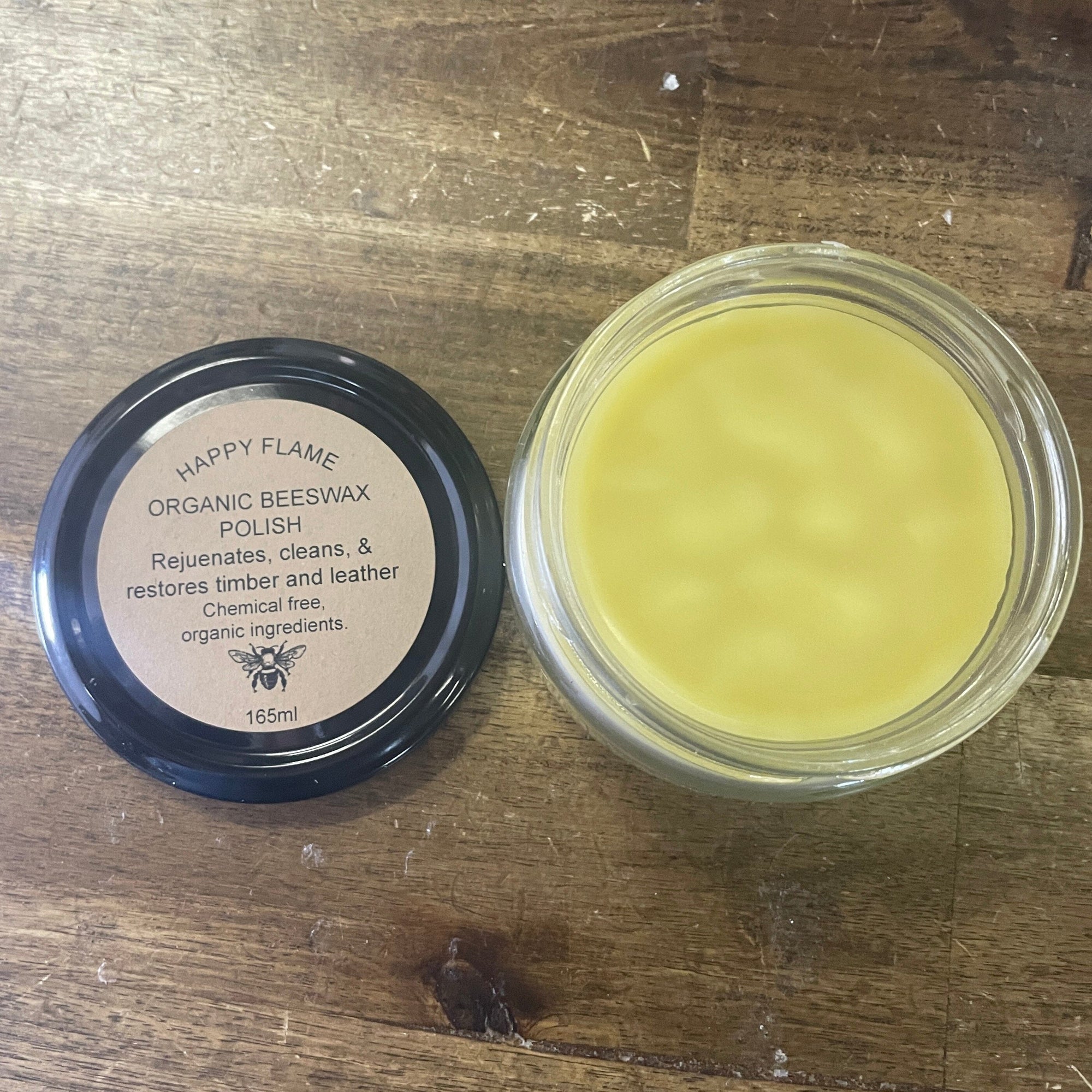 Beeswax polish for timber and leather- organic Happy Flame 