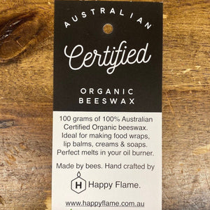 Happy Flame beeswax Certified organic beeswax 100 grams $13.95 Australian Certified Organic Beeswax beads, pellets, pearls