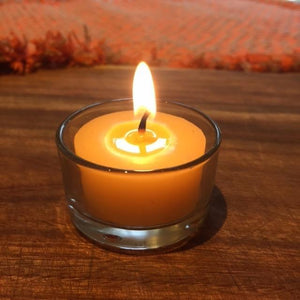 Happy Flame Beeswax Tea lights Round clear glass holder (candle not included): $2.00 each Glass Tea Light holders