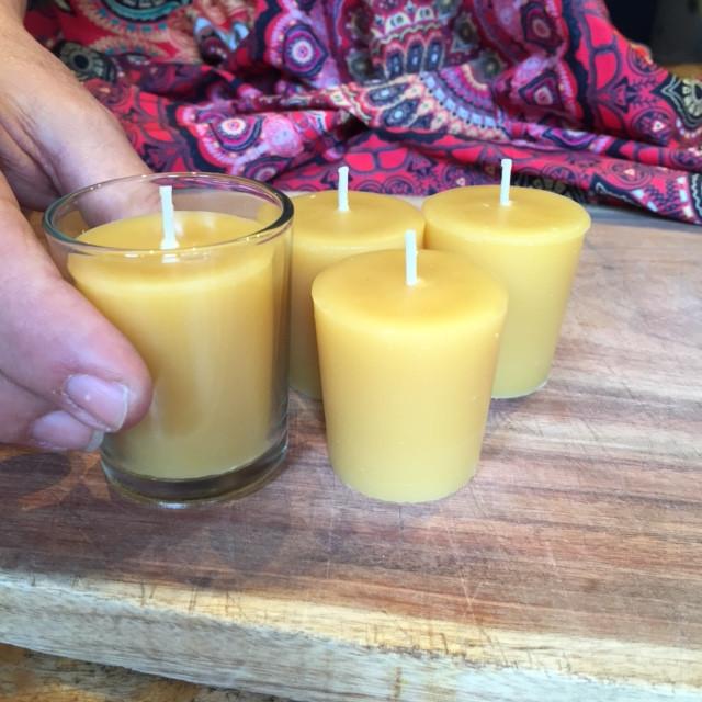 Happy Flame Beeswax Votives 12 hour votive made from certified organic beeswax