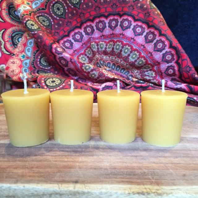 Happy Flame Beeswax Votives 12 hour votive made from certified organic beeswax