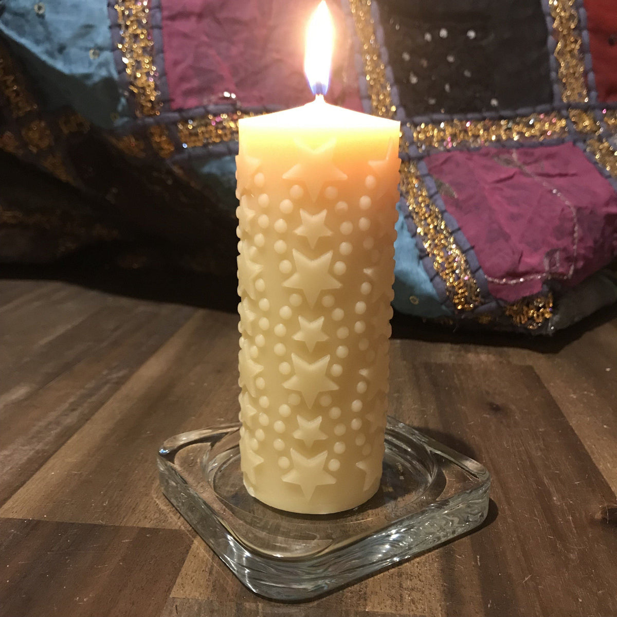 Happy Flame Star beeswax candle