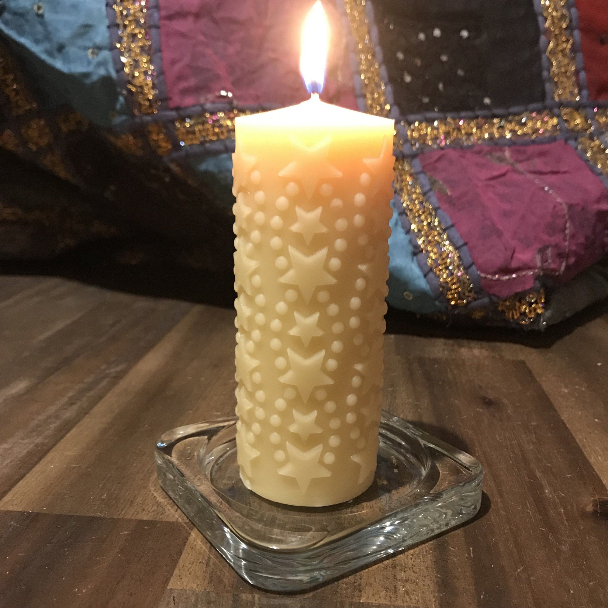Happy Flame Star beeswax candle