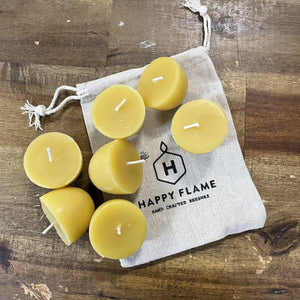 9 - Hour Happy Light Beeswax Tealight Candle packaging - Happy Flame