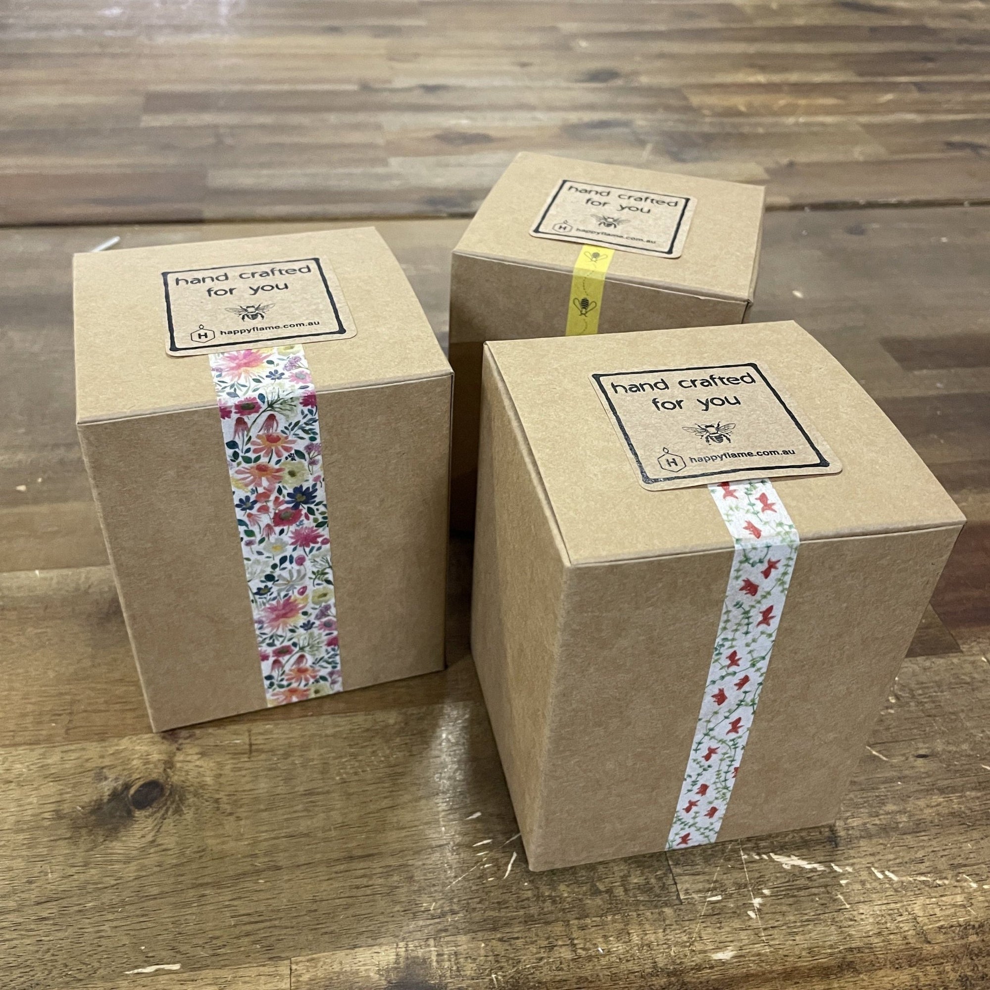 Triple - Wick Beeswax Candle in Glass packaging - Happy Flame