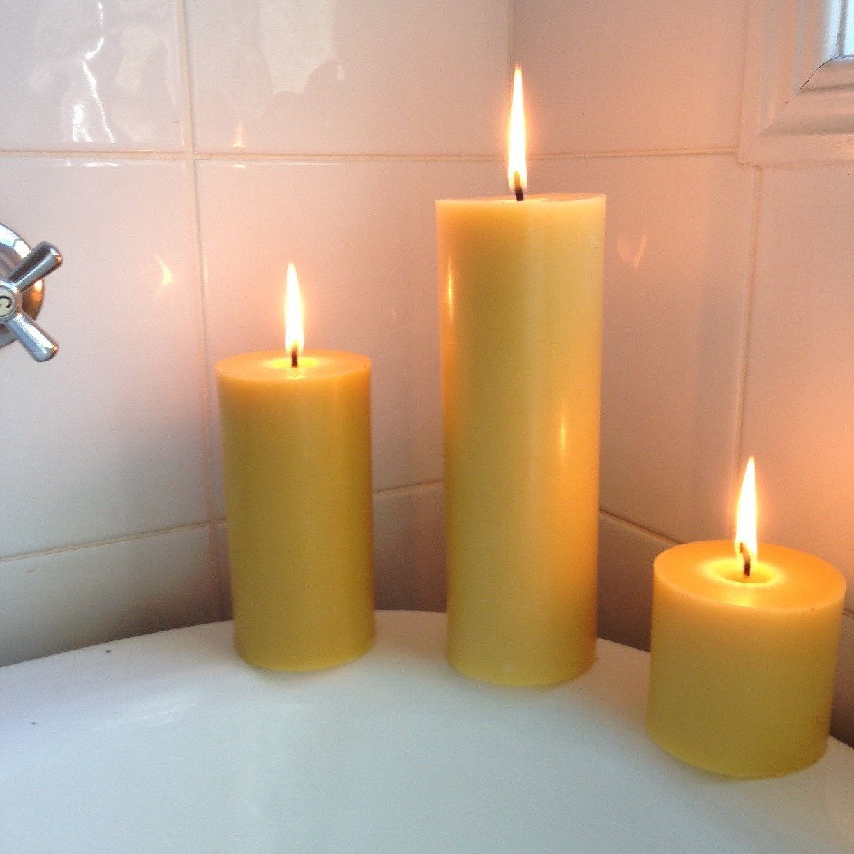 360 - Hour Beeswax Pillar Candle Pack 2 - Happy Flame